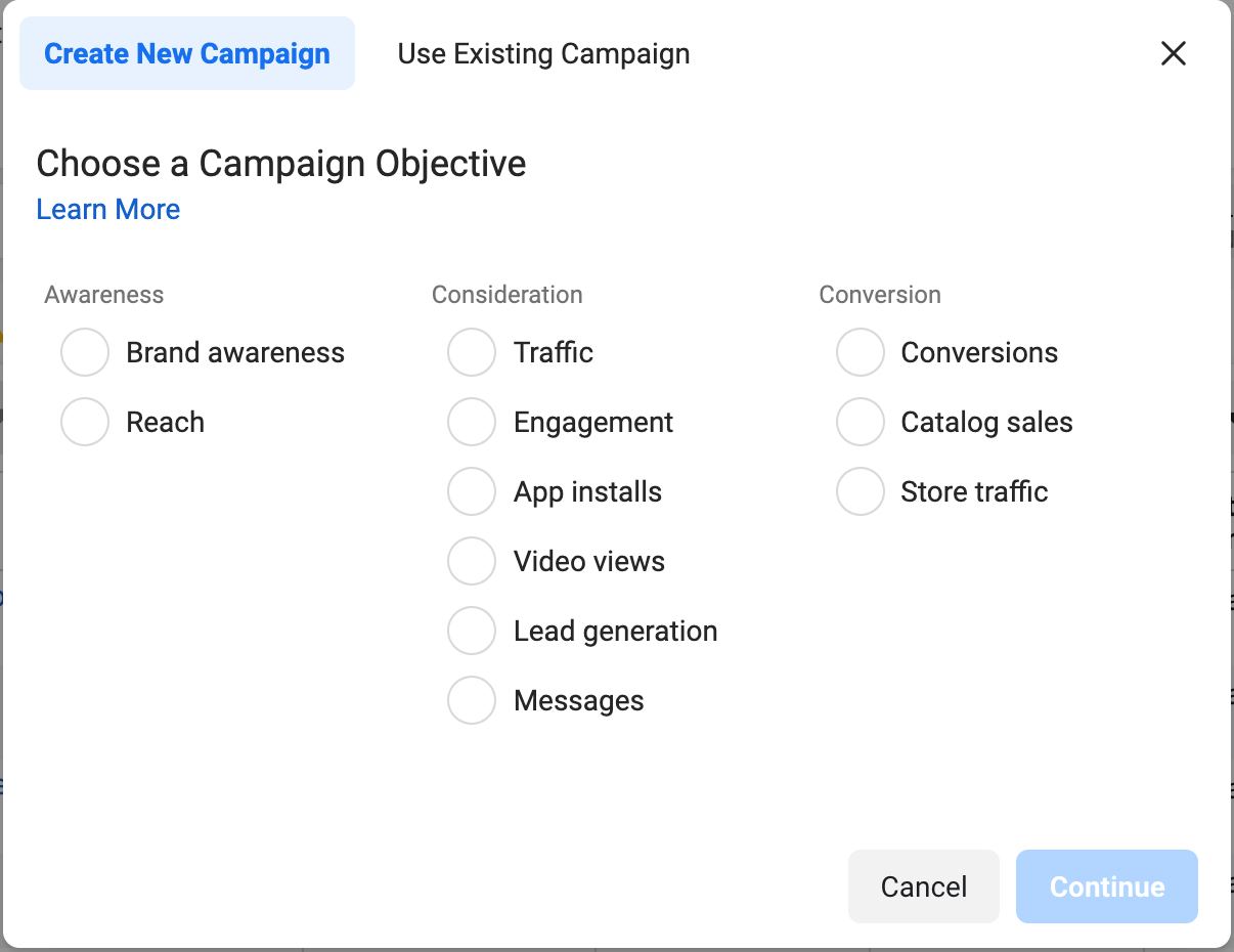 facebook ads campaign objective
