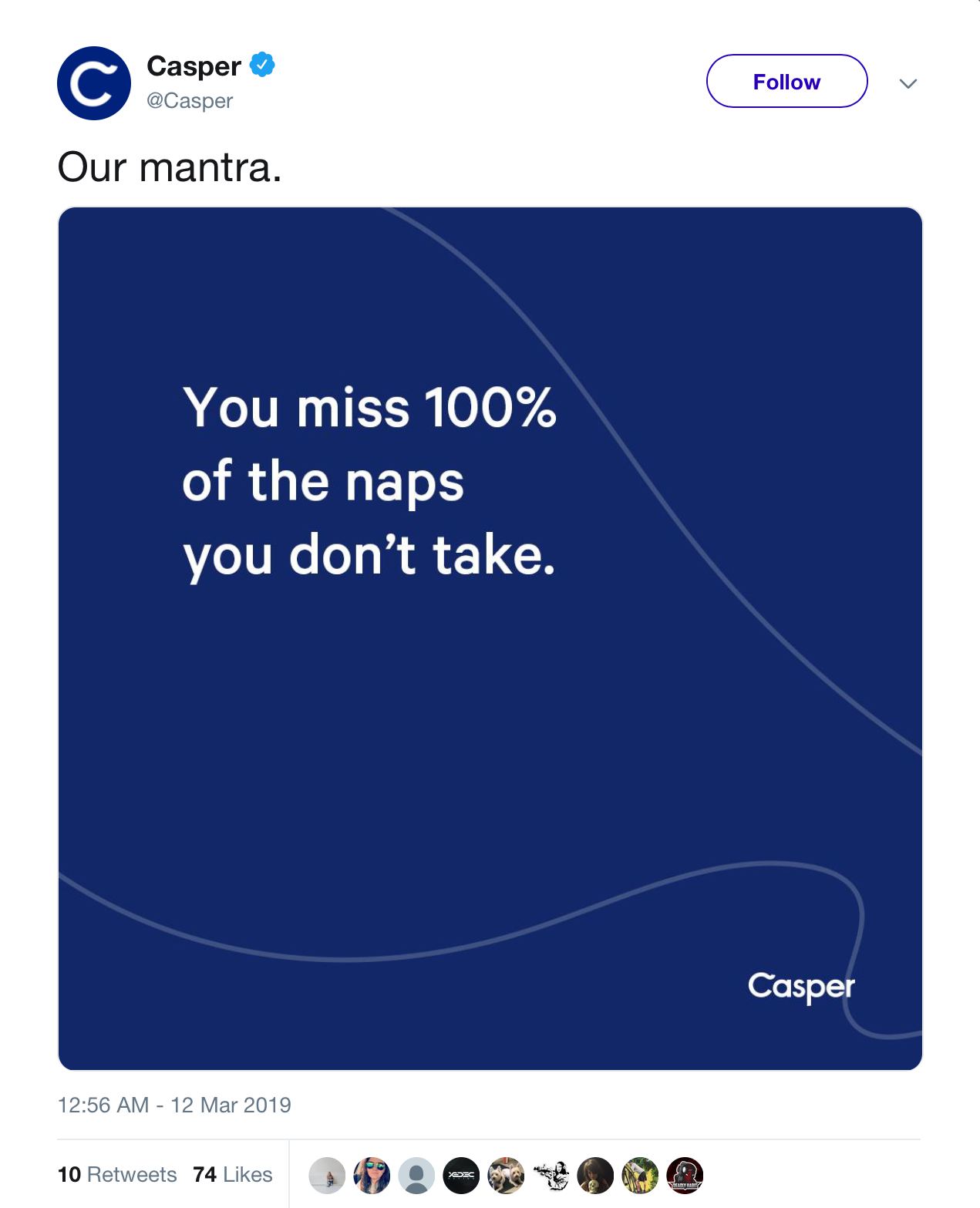 social media marketing example from casper mattress brand