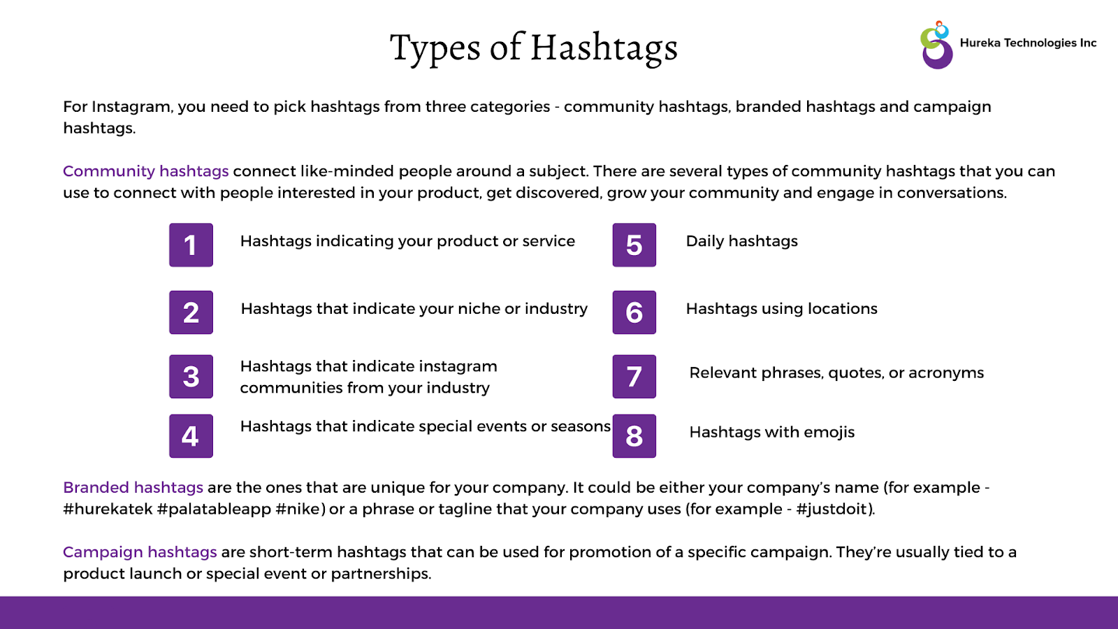 Infographic detailing all the Types of Hashtags on Instagram